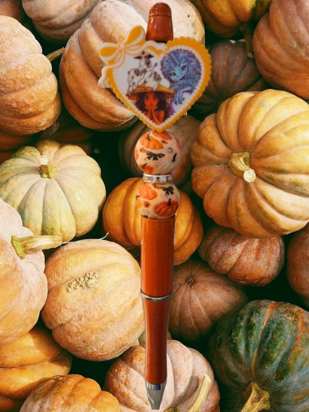 Orange Decorative Ballpoint Pen with Autumn Charm -